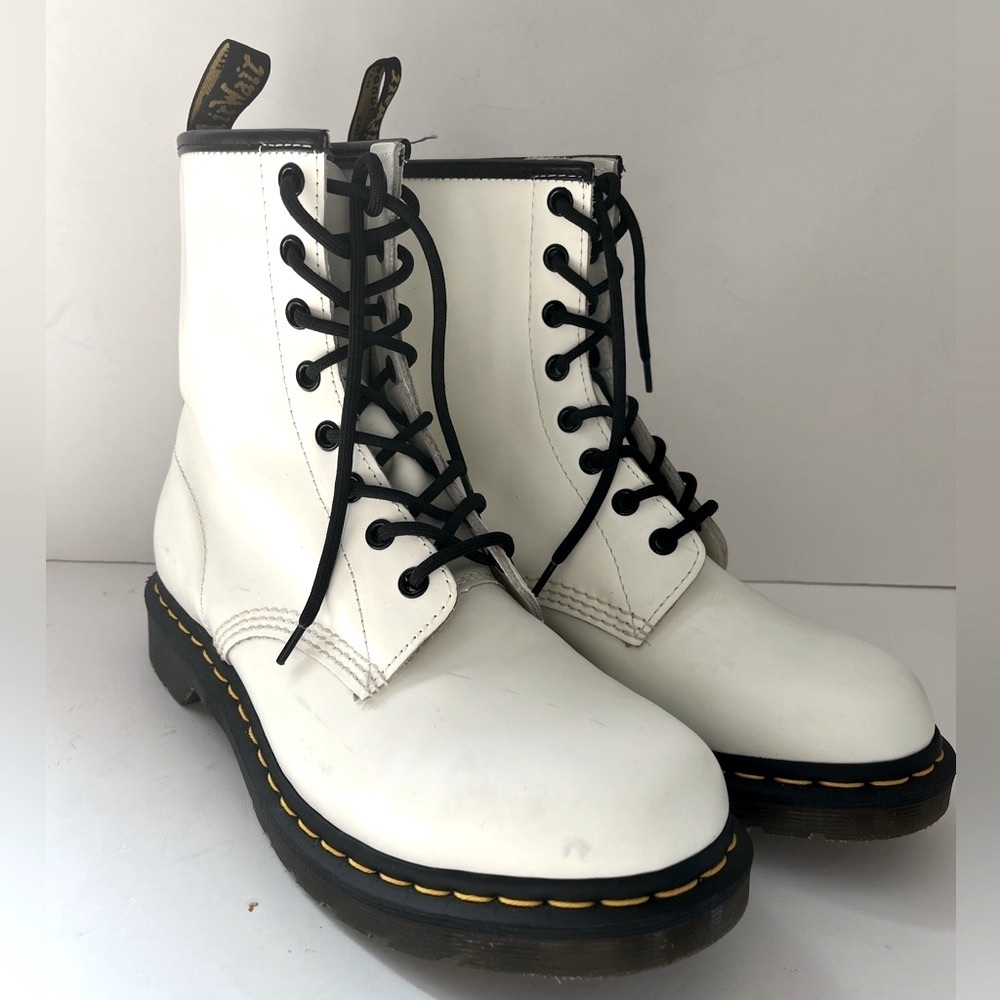 Dr Martens White Smooth Leather Combat Boots Women's Size 10